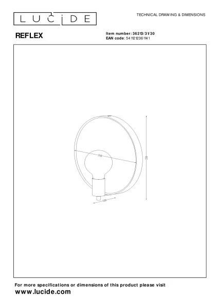 Lucide REFLEX - Spiegellamp - 1xE27 - Zwart - technisch